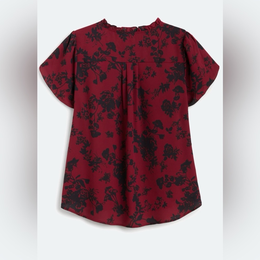 Burgundy Blouse with Black Floral Print - Picture 2 of 6